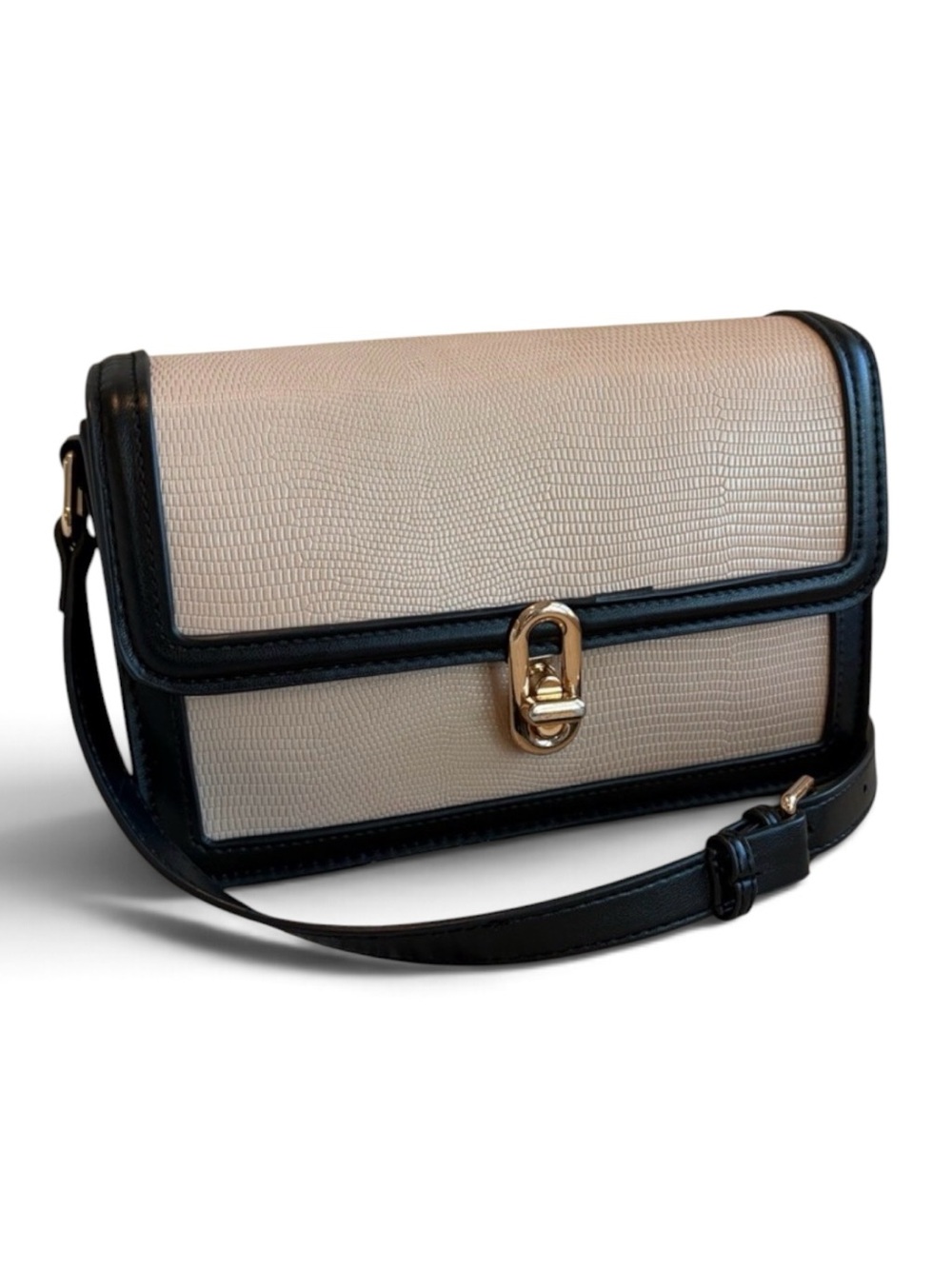 Jules Kae Mia Beige Black Lizard Embossed Crossbody Bag EUC